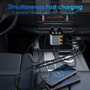 Retractable Car Charger,5 in 1 Fast Cars Phone Charger 90W,Bluetooth 5.3 FM Transmitter Adapter, Handsfree Call,2 Retractable Cables and USB Chargers for iPhone17/16 15/14/13