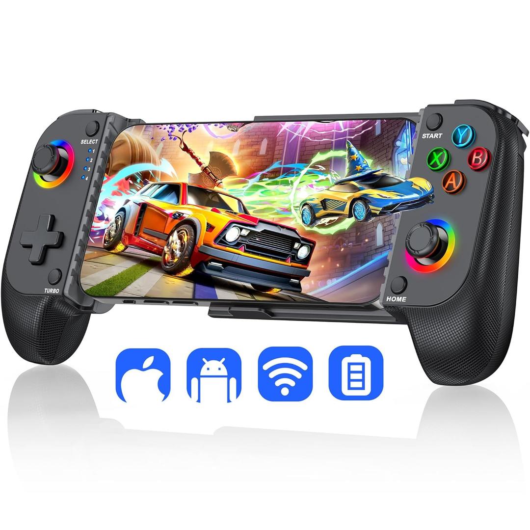 Wireless Phone Controller for iPhone/Android with Hall Joystick, Mobile Controller for iPhone Support Xbox Game Pass, Steam Link, Call of Duty, Roblox, Handheld Gaming Gamepad, Nintendo DS Consoles (Black)
