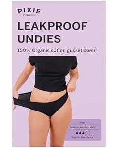 Pixie Period Underwear for Women, Teens & Plus Size – Leakproof Bikini with BloatFit Technology, Soft & Breathable with Organic Cotton Gusset, Absorbs 5-7 Tampons - Size Large Black