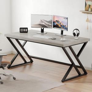 LVB Grey Desk, Industrial Wood Home Office Computer Desk for Bedroom, Farmhouse Metal Wooden Study Work PC Gaming Writing Table, Modern Simple Executive Writing Desk, 47 Inch, Light Gray
