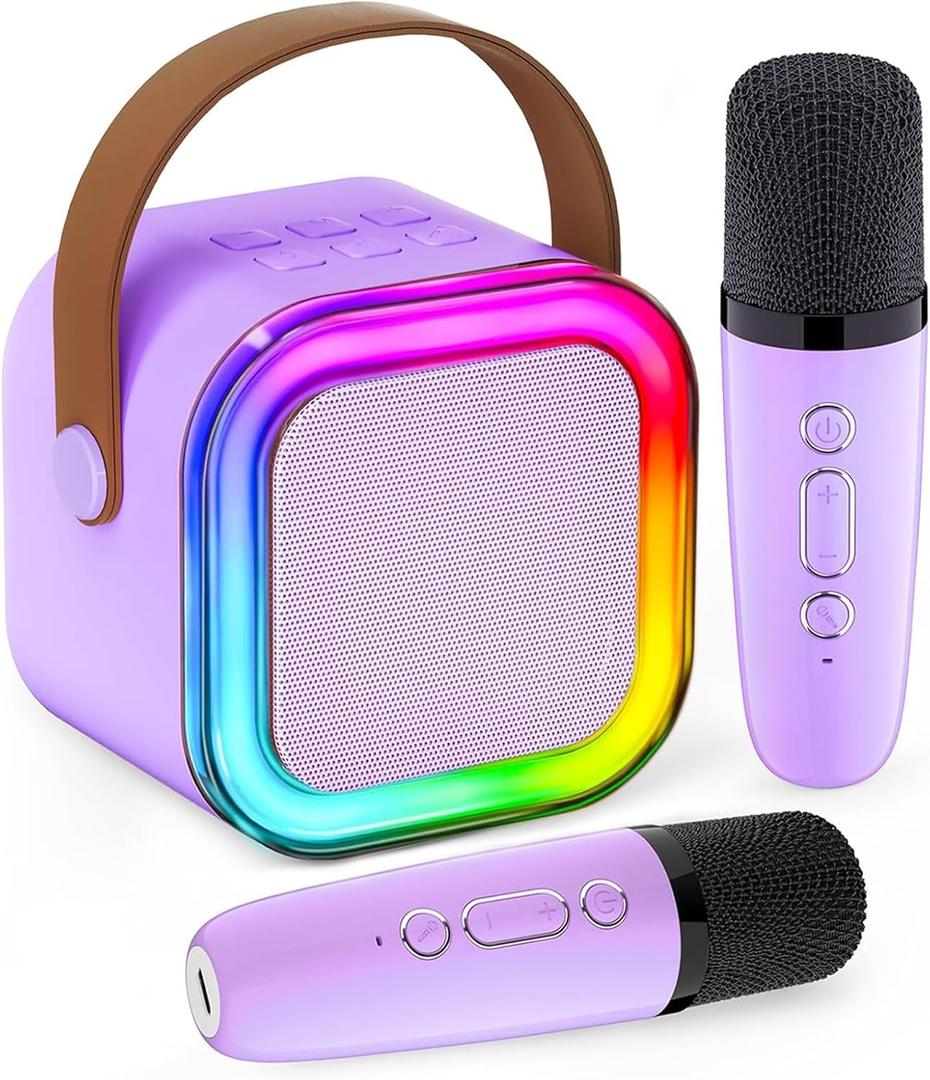 Mini Karaoke Machine for Kids, 2026 TOP Toys Birthday Valentine's Day Gifts Ideas for Girls Ages 4, 5, 6, 7, 8, 9, 10, 12+ Years Old, Portable MP3 Player with 2 Wireless Mics for Family Home Party