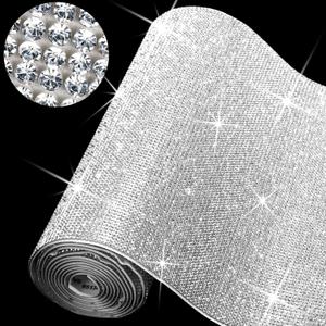 Outus 60750 Pieces Self Adhesive Rhinestone Sheets 59 x 7.87 Inch Bling Glitter Crystal Diamond Rhinestone Sticker Vinyl Wrap Sparkle Gem Stickers for DIY Home Car Arts Craft Decoration(Silver)