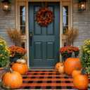 Buffalo Plaid Area Rug, Checkered Rug 27.5x43 Inches, Black and Orange Rug, Washable Cotton Mat for Front Porch, Entryway, Kitchen, Living Room, Christmas Decor