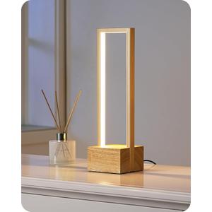 EDISHINE LED Table Lamp, Wooden Bedside Lamp with 3 Color Temperatures, Dimmable Square Nightstand Lamp for Bedroom Living Room, Complete Original Burlyood Color Base