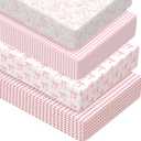 Peryiter 4 Pack Crib Sheets Girl Soft Baby Bed Sheet Set 52'' x 28" Nursery Crib Sheets for Standard Bed for Nursery Decor Baby Boys or Girls(Pink,Coquette Bow)