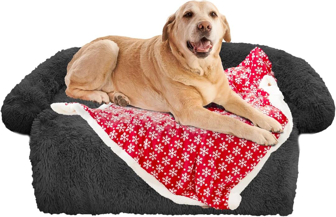 GGIB Calming Dog Bed Christmas Throw Blanket Fluffy Plush Dog Mat Furniture Protector Decoration Holiday Throw for Sofa Couch Cover Large Medium Small Dogs Cats (Extra Large, Dark Grey) (53.0"L x 39.3"W x 6.0"Th)
