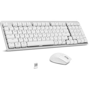 LeadsaiL Wireless Keyboard and Mouse Combo, 2.4Ghz Cordless Mechanical Keyboard and Silent Mouse for Business, Low-Profile Red Switch, 98-Key Compact Slim Keyboard for Windows/MacOS PC Laptop- Silver