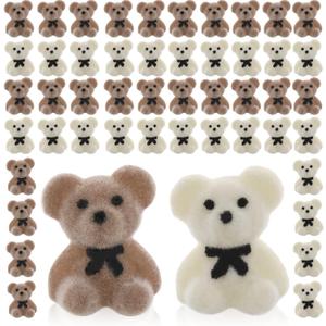 Prasacco 50 Mini Bears - Tiny Flocked Acrylic Plastic Bear Charms & DIY Decorations