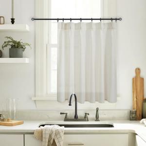 Kitchen Curtains 36 Inch Length for Cafe,Sheer Linen Pinch Pleated Farmhouse Curtains for Living Room Bathroom 36 in Long,Natural Cream Beige (24"W x 36"L (Pack of 1))