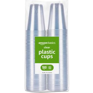 Amazon Basics Small Disposable Clear Plastic Cups, 9oz, 100 Count