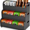 Tea Bag Organizer Storage Holder- Bamboo Countertop Teabag Display Rack 3-Tier Stackable Wall Mount Large Capacity for Pantry Kitchen Office Coffee Station (Black)