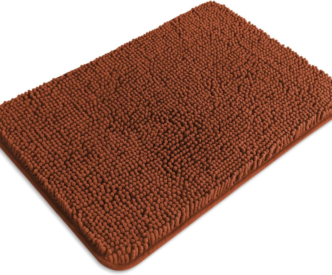 Rust Bathroom Rugs  Absorbent and Washable Bath Mat, Non-Slip, Thick Soft Chenille Bath Rugs for Bathroom Floor, Shower, Sink - 17" x 24"