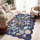 4x6 Living Room Area Rugs: Washable Boho Bedside Rug Non-Slip Floral Small Low Pile Carpet for Kitchen Bedroom Non-Shedding Floor Mat for Kids Room Office Durable Mat for High traffic Area(4x6，Purple)