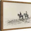 Framed Western Wall Art, Cowboys on Horses Sketch Picture Print, Western Wall Decor, Vintage Country Farmhouse Western Cowboys Canvas for Living Room Bedroom Home 8x10 inch