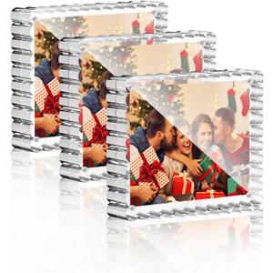 HELPLEX Acrylic Picture Frames 8x10, 3 Pack Clear Magnetic Lucite Frames, 20% Thicker 12+12mm Double-Sided Display, Freestanding Scalloped Design for Desktop