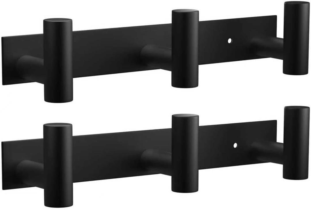 VAEHOLD Black Hat and Coat Wall Mount Rack - 3 Hooks for Robes, Bags, Keys, and Towels - Bathroom Towel Hanger Organizer (2 Pack)