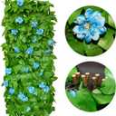 GLANT Expandable Fence Privacy Screen for Balcony Patio Outdoor,Decorative Faux Ivy Fencing Panel,Artificial Hedges (Single Sided Leaves) (1, Blue Flowers)