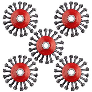 5 Pack 4.5 Inch Twist Knotted Wire Wheel for Angle Grinders, with 5/8 Inch-11 Threaded Arbor, for Heavy & Light Duty Work