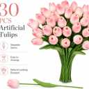 MACTING 30 PCS Artificial Tulip Flowers 13.7" Real Touch Fake PU Tulips Bouquet Faux Flowers for Floral Arrangements Table Centerpieces Kitchen Indoor Home Mothers Day Decorations,Peach Pink