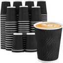 Lamosi Disposable Coffee Cups 12 oz 100 Pack, Paper Coffee Cups 12 oz for Hot Drinks or Cold Beverages, Insulated Corrugated Ripple Wall Cup for Office, Cafe, Home or Travel (Black)