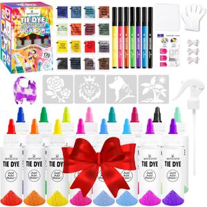 16-Color Tie Dye Kit for Kids & Adults  Includes Fabric Markers, Pre-Filled Dye Bottles, Refills, Stencils, Mini Doll & Nozzle  Non Toxic Permanent Fabric Dye Art Set, Easy DIY Art - Create Fun