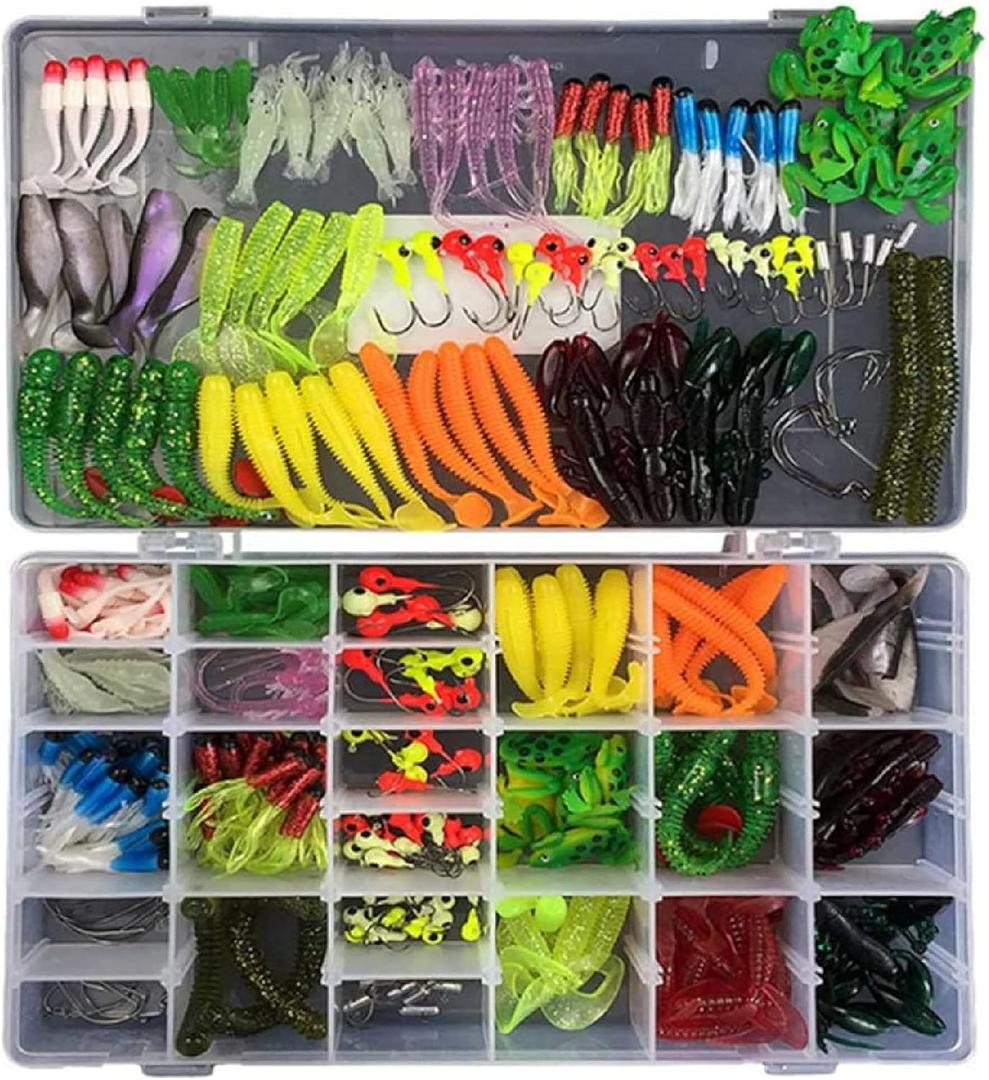 Pure Vie Fishing Topwater Lures Kits Mixed Universal Artificial Soft Baits Tackle Including Crankbaits, Spinnerbaits, Plastic Worms, Frogs, Hooks, Tackle Box - Freshwater Saltwater Fishing Equipment (301 Pieces)