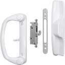 Sliding Glass Patio Door Handle Replacement Set with Mortise Lock 45 Keyway, Non-Keyed Pull Handles, Fits 3-15/16" Hole Spacing, 1-1/4" to 2" Thick Doors, Non-Handed, White