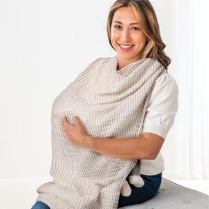 Itzy Ritzy Breastfeeding Boss Multi-Use Cover  A Nursing Cover, Swaddle, Car Seat Wrap, Tummy Time Mat & Burp Cloth All in One  Made of Soft Muslin Fabric & Measures 47 x 47 (Taupe Stripe)