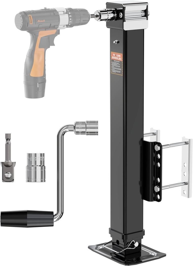 YOMILINK Upgrade 8000 lbs Trailer Jack, Drill Jack, Bolt-On, 28.6" Vertical Travel, Heavy Duty, Adjustable Drop Leg, for Utility Trailer, Yacht, Boat