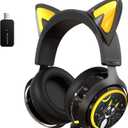 SOMIC GS510 Cat Ear Headset Wireless Gaming Headphones for PS5/ PS4/ PC, Cute Headset 2.4G with Retractable Mic, 7.1 Stereo Sound, 8Hrs Playtime, RGB Lighting (Xbox Only Work in Wired Mode) (Black)