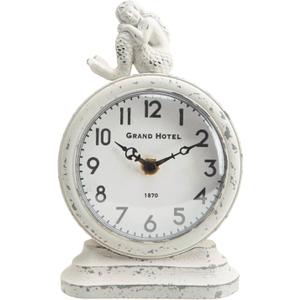 NIKKY HOME Vintage Silent Non-Ticking Table Clock, Mermaid Shelf Desk Top Clock Battery Operated Rustic Design, Beach Home Decor for Living Room Mantel Desktop Countertop, Distressed White