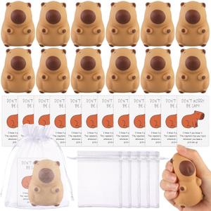 36 Pcs Capybara Squeeze Toys Sensory Capybara Stress Toys Including Soft Capybara Toys Custom Card Organza Bag, Positive Squeeze Stress Balls, Cute Animal Squeeze Toys for Children Adults