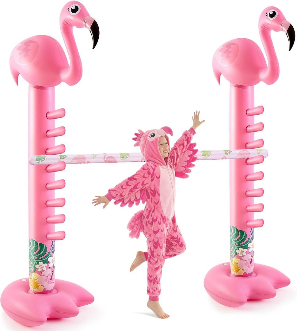 Poen 80" Giant Inflatable Flamingos Limbo Game for Kids Adults, Pink Blow up Flamingos Pool Party Decorations for Summer Indoor Outdoor Beach Tropical Hawaiian Luau BBQ Party Games, Pump Not Included