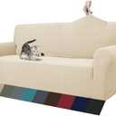 ZNSAYOTX 1 Piece Jacquard Couch Covers for 3 Cushion Couch Living Room High Stretch Sofa Cover Pets Dogs Friendly Anti Slip Thickened Slipcovers Furniture Protector (Sofa, Light Biege)