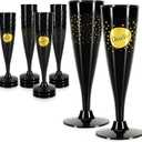 com-four® 16x Reusable Champagne Glasses - Black, Stackable Plastic Champagne Flutes for Parties, Camping, and on The go - Reusable Champagne Glasses Dishwasher-Safe [Selection Varies]