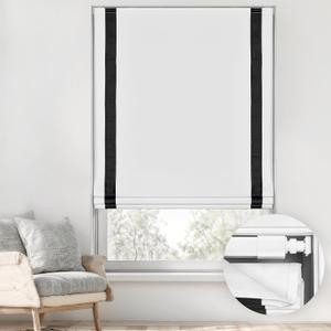 LazBlinds No Tools No Drill Cordless Roman Shades for Windows, Blackout Thermal Insulated UV Blocking Window Blinds, Room Darkening Fabric Blinds for Indoor Windows, 38'' W x 64'' H, White-Black