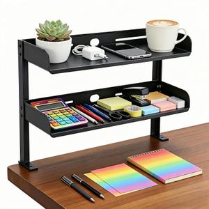 CanKing Clamp Desk Shelf 2 Layer Clip On or Under Table Organizer, Black, 15 inch