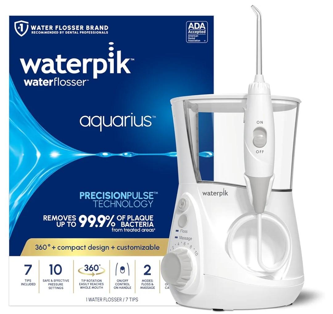Waterpik Aquarius Water Flosser For Teeth Cleaning, Gums, Braces, Dental Care, Electric Power With 10 Settings, 7 Tips For Multiple Users And Needs, ADA Accepted, White WP-660 