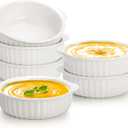 14 oz Porcelain Ramekins Oven Safe, 6 Pack Large Ceramic Creme Brulee Souffle Baking Dishes with Handle, 5 Inch French Onion Soup Bowls for Ramen, Stew, Lava Cakes, Pot Pie, White