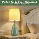 Small Bedside Table Lamp for Bedroom-Reading Desk Lamp Set of 2,with 3 Color Temperatures,15.5" Nightstand Ceramic Lamp with Fabric Shade for Kids Room,Living Room,Dorm,Home Office (Green)