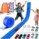 Flexible Car Track for Kids: 15 Ft of Portable Roll-Up DIY Flexible Race Track with 8 Cars & 4 Strong Suction Cups Car Ramp Toy Track, A Great Birthday for Boys & Girls Ages 3+ (Blue)
