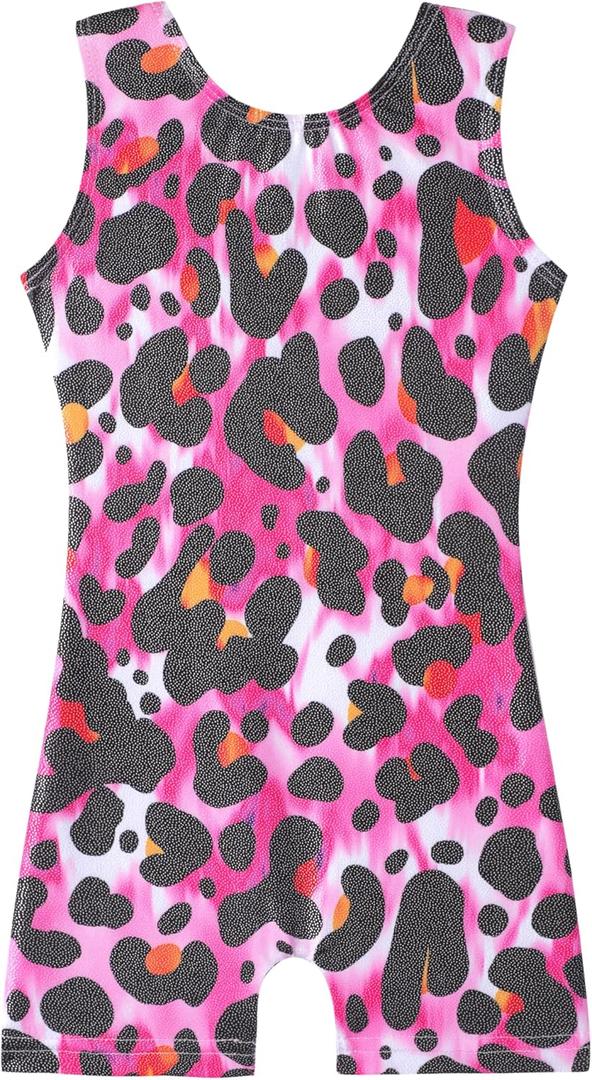 HOZIY Gymnastics Leotards for Girls Unicorn Aurora Rainbow Mermaid Dinosaur Cupcake Sparkle Biketard Toddlers Kids Children (7-8 Years, Black Pink Leopard)