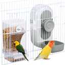 No Mess Bird Feeder & Water Dispenser Set - Automatic Feeding & Hydration, Parakeet Cage Accessories for Parrots, Cockatiels, Finches, Lovebirds & Budgies (Gray)