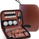 Golf Accessories Bag, Leather Storage Case for Golf Stuff, Rangefinder, Tees, Brush, Divot Knife, Scorer, Ball Clamp - Gifts for Men and Women Golfers, Includes Storage Bag, No Accessories