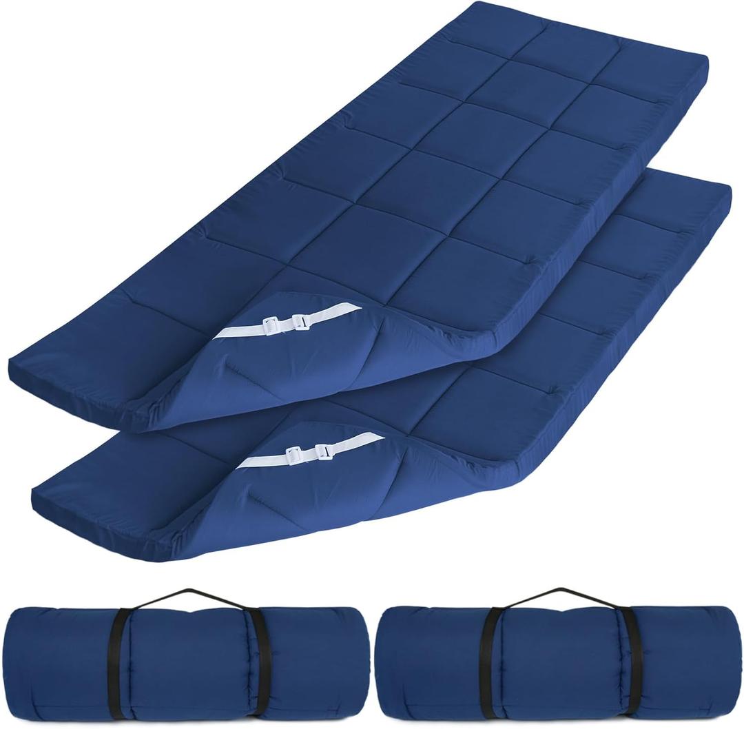 Cot Mattress Topper (Improved Thickness), Foam Quilted Pads for Camping, Soft Comfortable Sleeping Cot Mattress Pad Only, Camping Pad 75"x30" for Camp Cot/Rv Bunk/Narrow Twin Beds, Navy (30x75 Inch (Pack of 2))