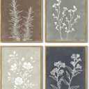 2 x Drsoum Framed Boho Wall Art Set of 4 Wooded Vintage Botanical Prints Retro Plants Rustic Antique for Bathroom Farmhouse Kitchen Home Decor Ready to Hang 8x10inx4pcs (Natural Framed)