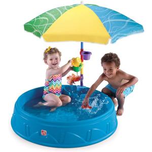 Step2 Play & Shade Pool, Kids Activity Pool with Umbrella, Summer Outdoor Toys, 7 Piece Toy Accessories, For Toddlers 2+ Years Old