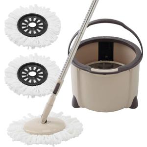 Eyliden Spin Mop and Bucket Set, 2 Microfiber Mop Heads, Adjustable Stainless Steel Handle, Self-Cleaning Mop Bucket System for Hardwood, Tile, Vinyl Floors, Brown