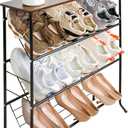 Narrow Shoe Rack for Front Door Entrance,4-Tier Shoes Rack Storage Organizer with 3 Slanted Shelves and Top Shelf for Entryway,Skinny Space Saving Shoe Rack, Black
