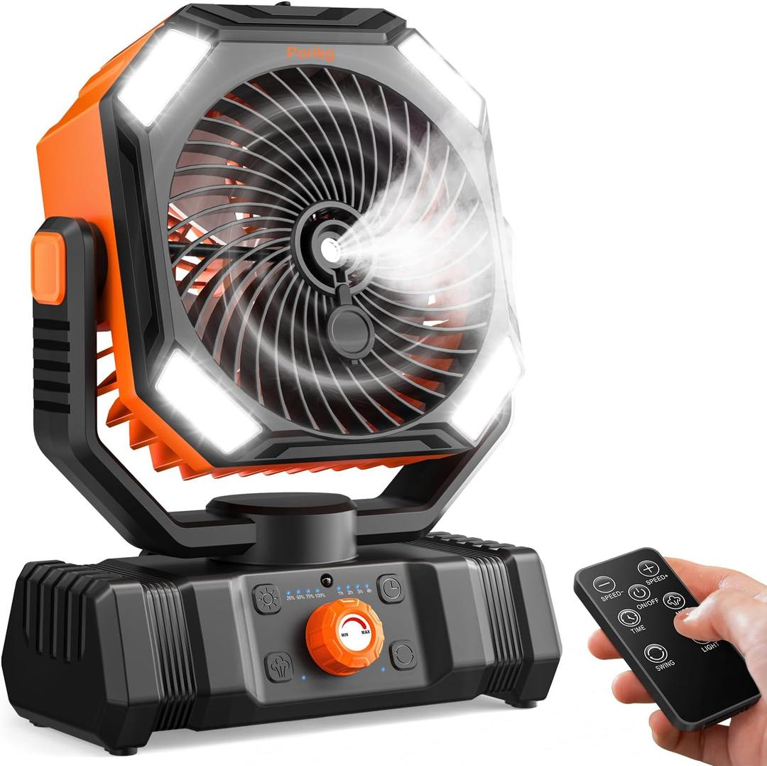 Portable Misting Fan, Cooling Mist Fans, 20000mAh USB Rechargeable Battery Powered Fan with Mister, 250mL Water Tank & LED Lantern, for Home Desk, Bedroom, Office, Outdoor & Indoor Use (Black)